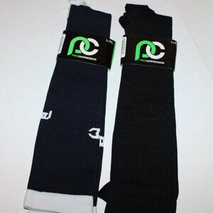 Pro Compression Knee Socks 2 Pair Black Navy Blue L/XL Nylon Spandex